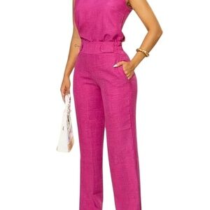 Gorgeous Sleeveless Two-Piece Pants Set Crew Neck Pockets